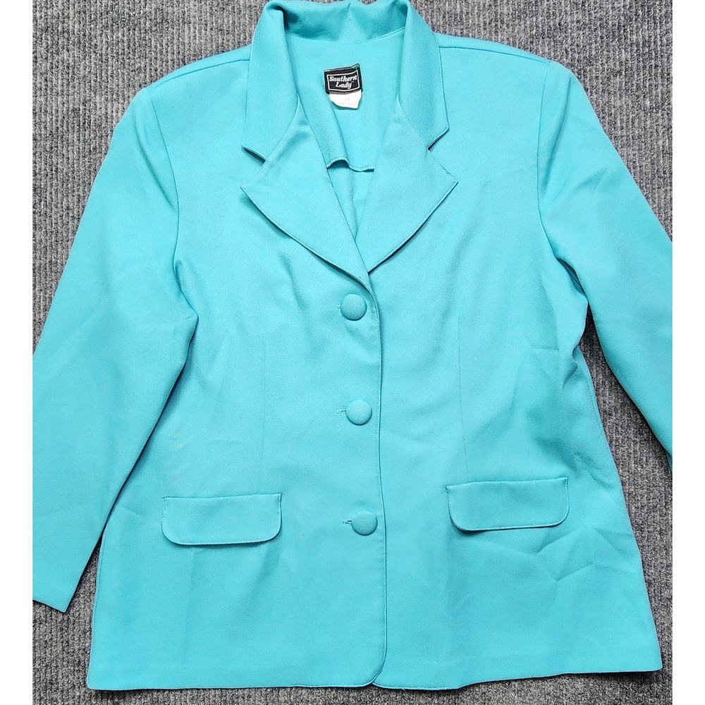 Southern Lady Vintage Turquoise Blue Blazer Jacket Size 18 3-Button Crepe